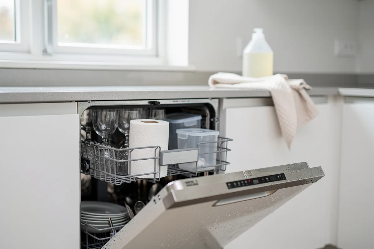 Waarom een rol wc-papier in de vaatwasser leggen helpt tegen vochtige vaat